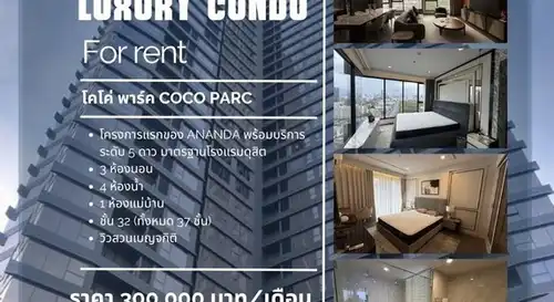 ให้เช่าคอนโดหรู โครงการ โคโค่ พาร์ค COCO PARC ตกแต่งสวย ติดถนนพระราม 4 วิวสวนเบญจกิติ